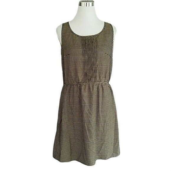 mango Tan Black Pullover Scoop Neck Sleeveless Mini Sheath Dress Size Medium - Picture 2 of 8